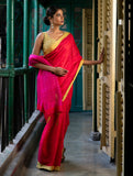 Vibrant Weaves. Handwoven Bengal Resham Matka Silk Saree - Magenta Vibrance