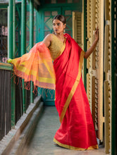 Load image into Gallery viewer, Vibrant Weaves. Handwoven Bengal Resham Matka Silk Saree - Tangerine