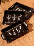 Warli Art Decorative Trays (Set of 3) - Black