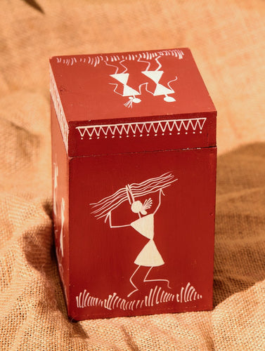 Warli Art Decorative Utility Box - Maroon