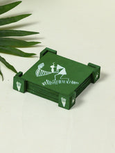 Load image into Gallery viewer, Warli Art Wooden Coaster Set with Box (Set of 6) - Green Folk Art
