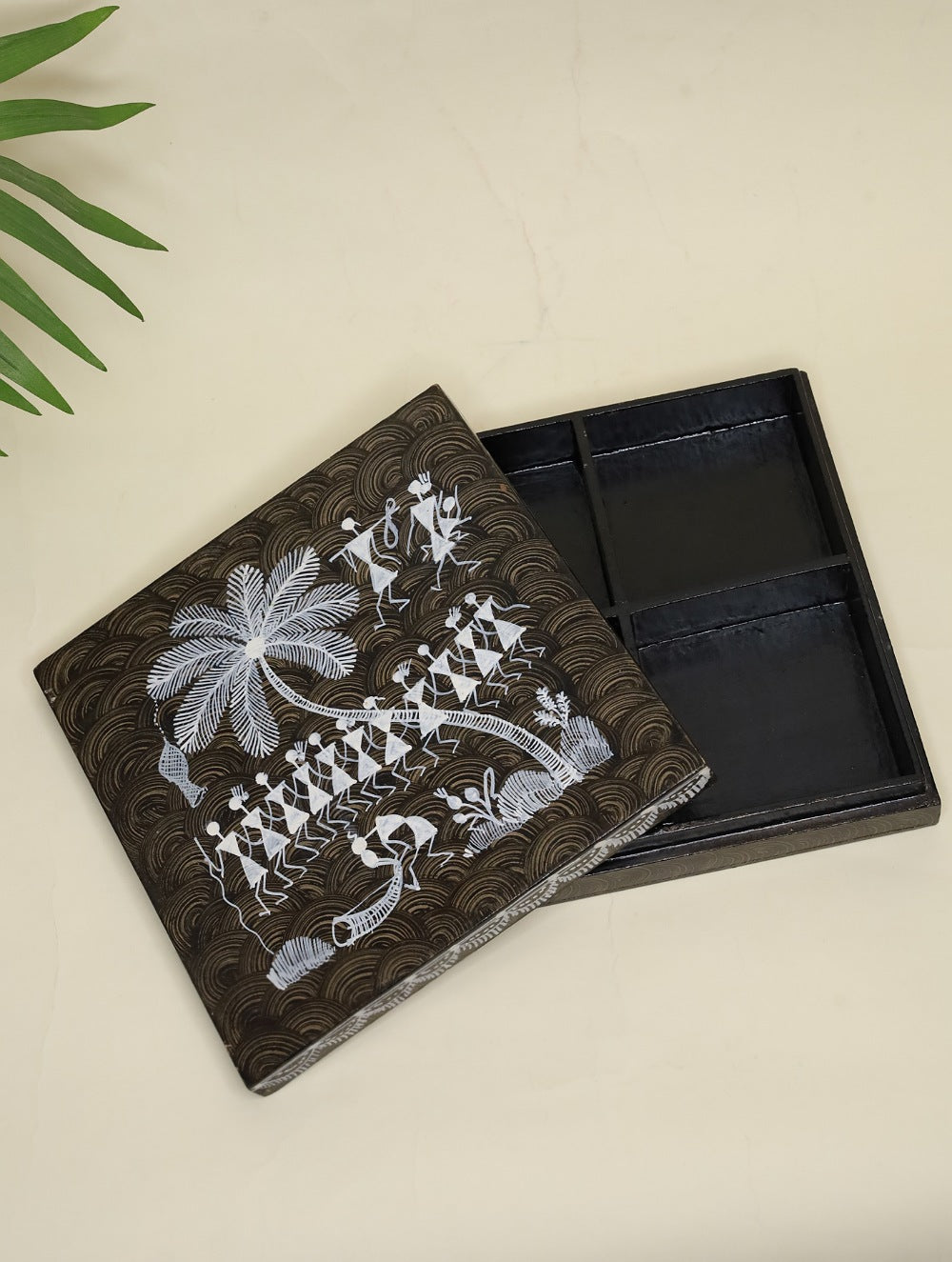 Warli Art Wooden Decorative Box - Brown