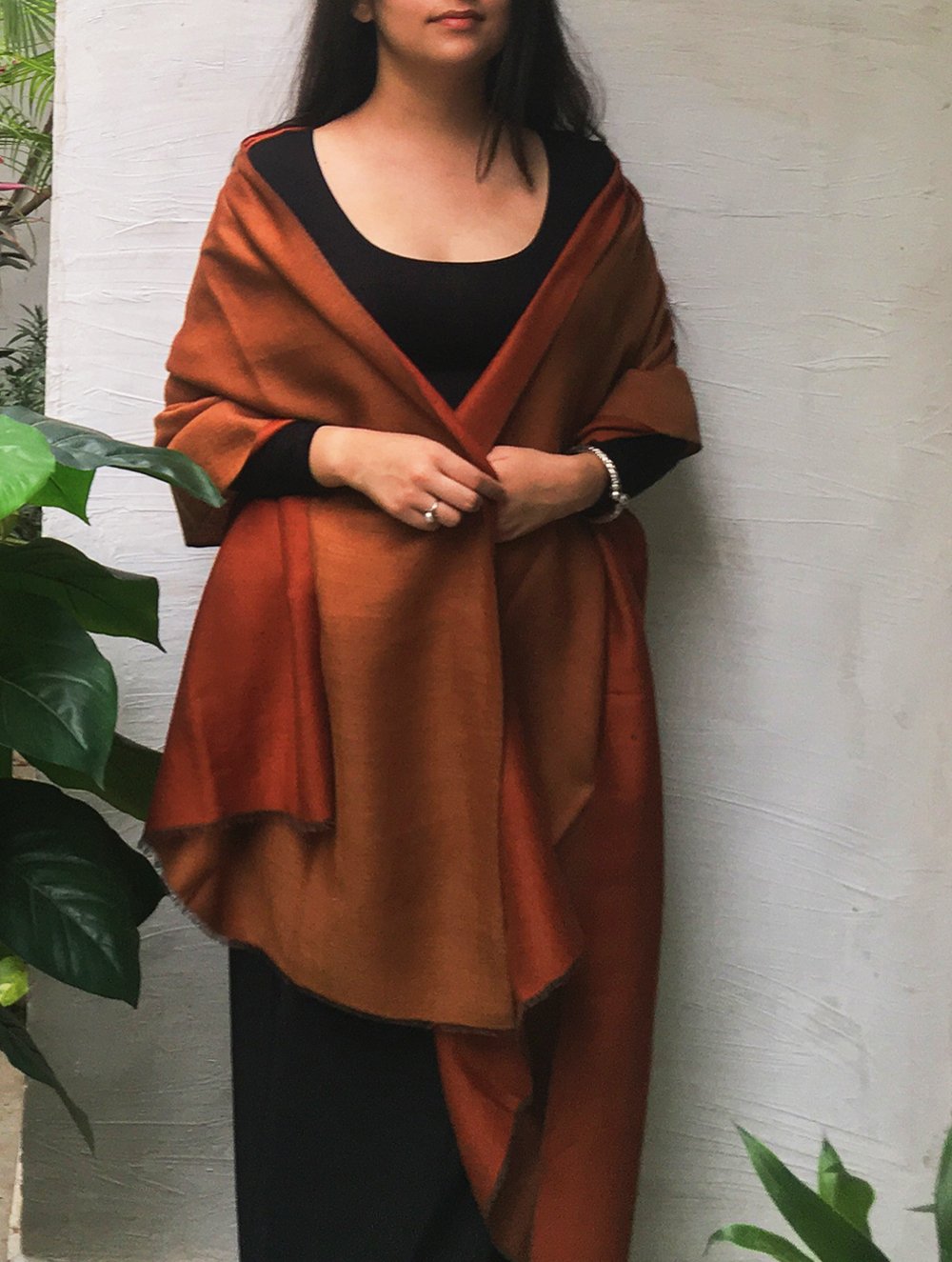 Load image into Gallery viewer, Warm Kashmiri Reversible Wool Stole - Rust &amp; Brown