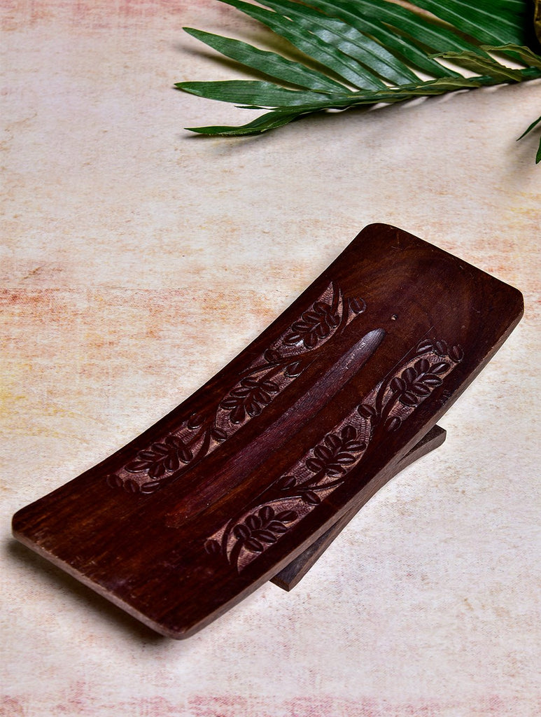 Wood Engraved Incense Stand - Leaf