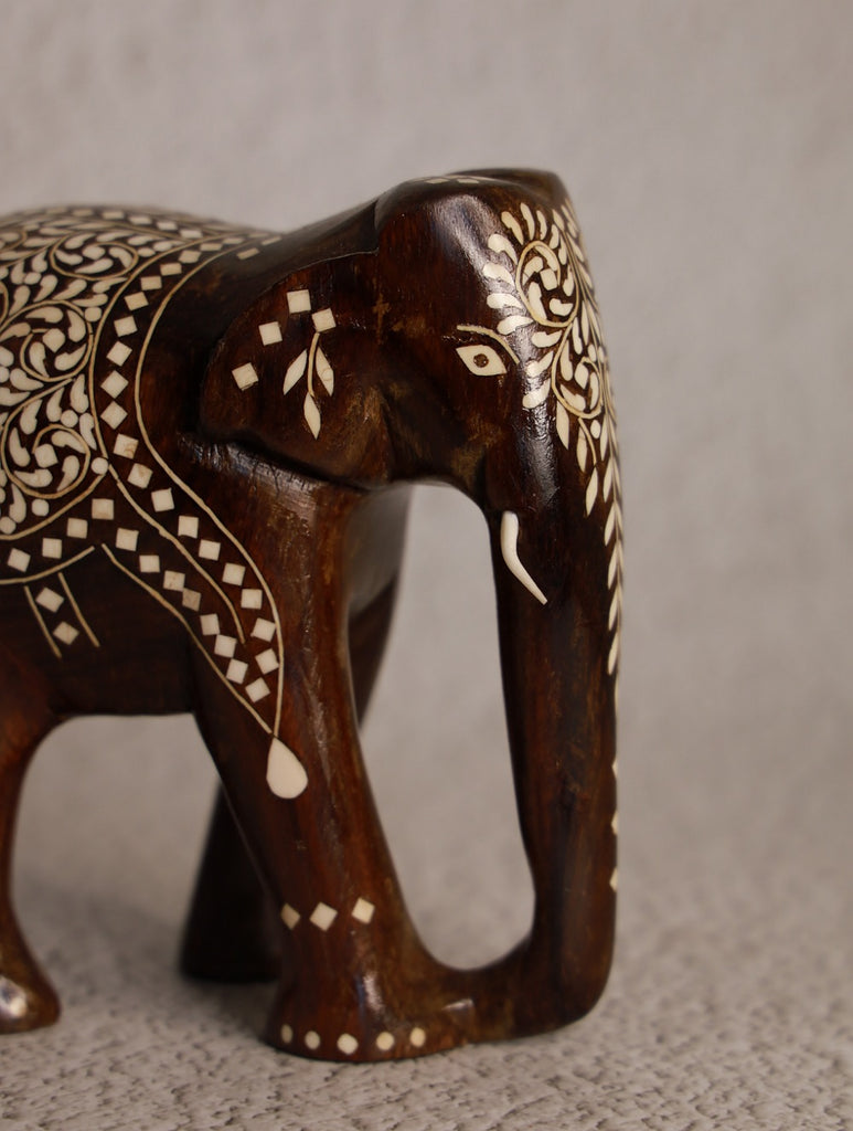 Wood Inlay Elephant Curio - Ornate