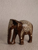 Wood Inlay Elephant Curio - Ornate Brown