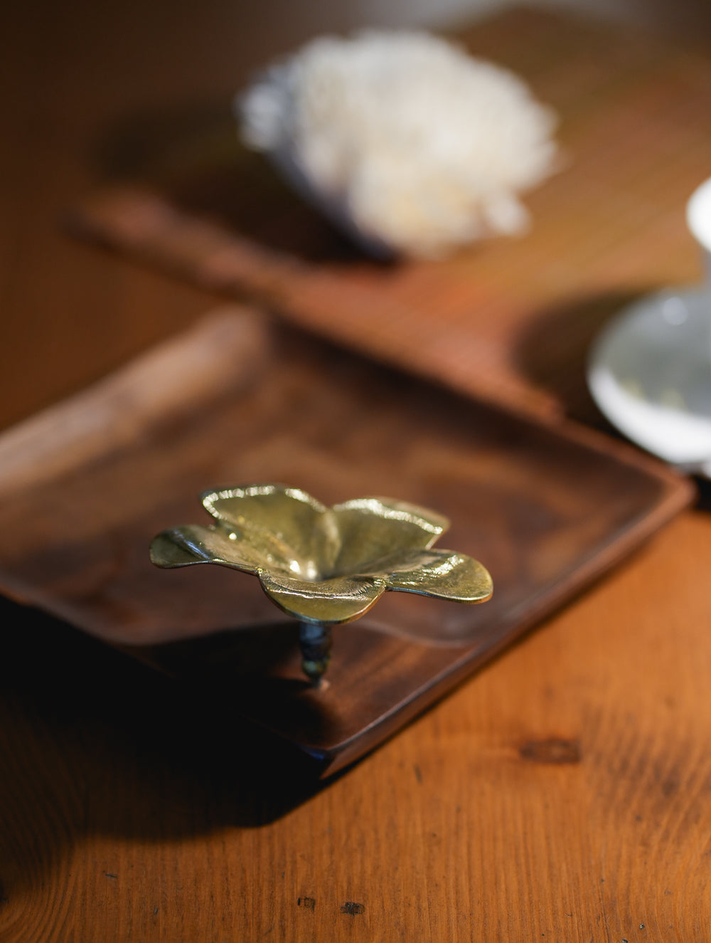 Wood & Dhokra Craft Small Platter With Dhokra Flower - Square