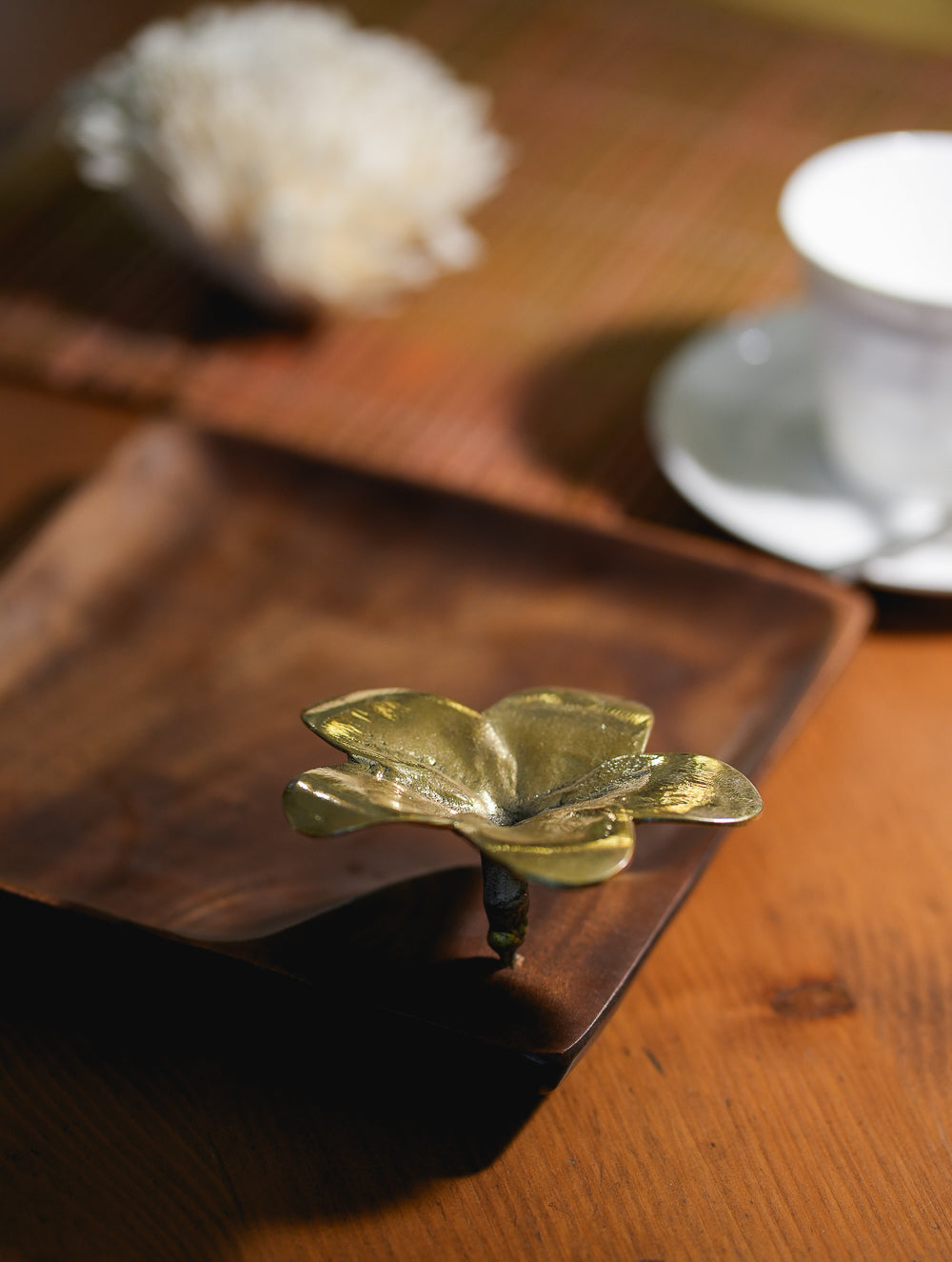 Wood & Dhokra Craft Small Platter With Dhokra Flower - Square