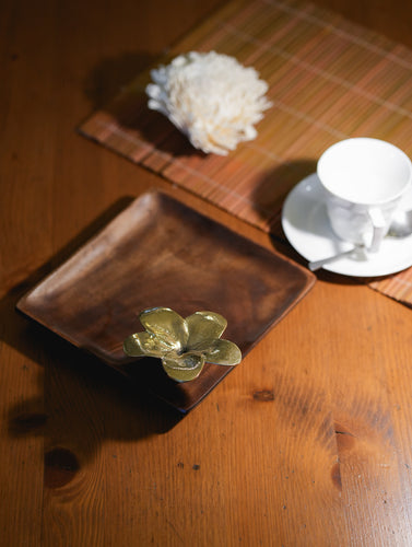 Wood & Dhokra Craft Small Platter With Dhokra Flower - Square
