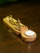Load image into Gallery viewer, Wood &amp; Dhokra Craft Tealight Holder - Laptop &amp; Leisure