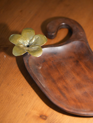 Wood & Dhokra Craft Tray / Cheese Board With Dhokra Flower - Abstract