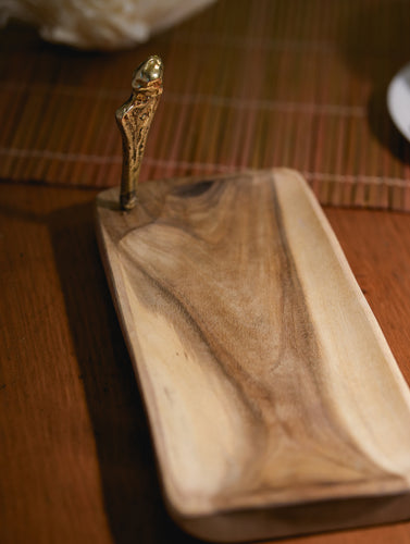 Wood & Dhokra Craft Tray / Cheese Platter with Dhokra Man - Rectangular