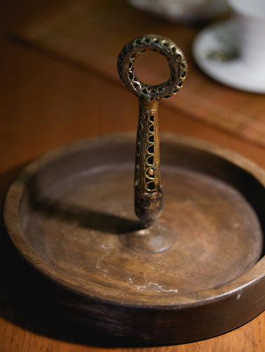 Wood & Dhokra Craft Tray /  Platter with Dhokra Handle - Round