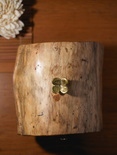 Wood & Dhokra UtilityBox with Dhokra Flower Handle - Log Box