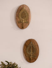Load image into Gallery viewer, Wood &amp; Dhokra  Wall Hanger (Set of 2) - Leaves