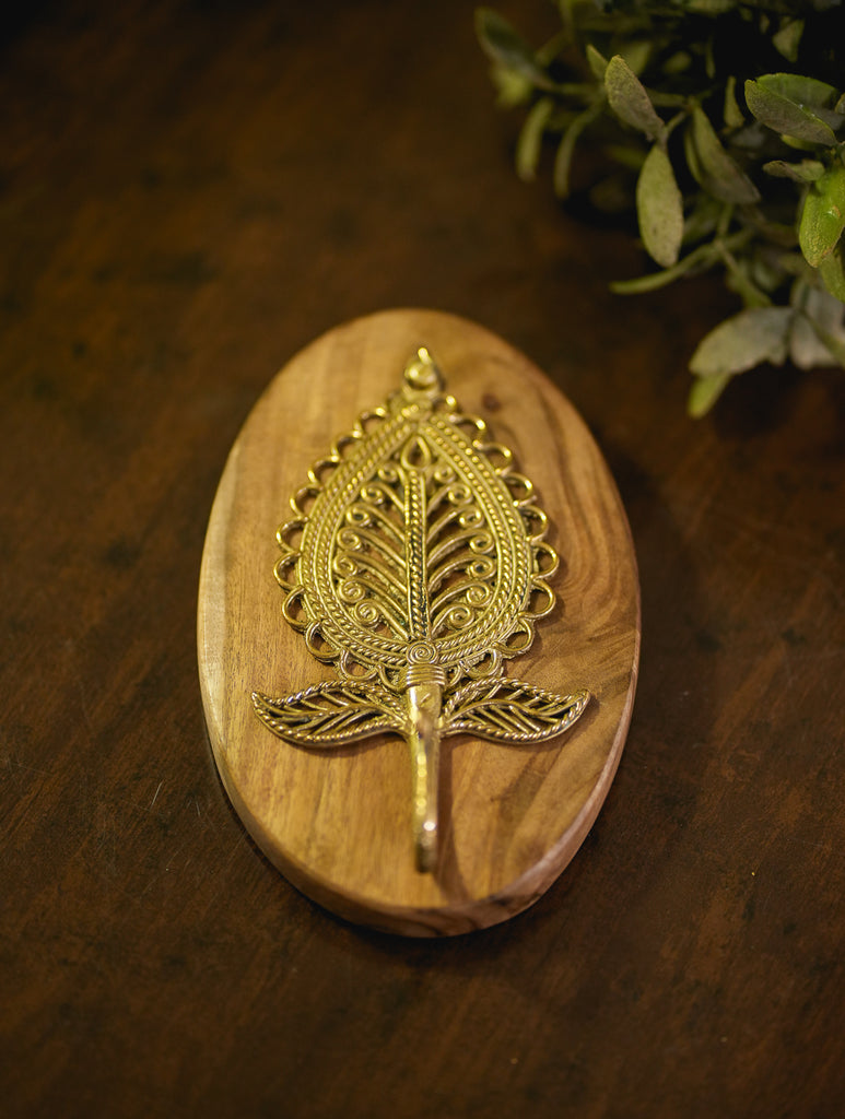 Wood & Dhokra  Wall Hanger (Set of 2) - Ornate Leaf