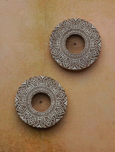 Wooden Engraved Tealight Holders - (Set of 2) Mandala