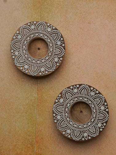 Wooden Engraved Tealight Holders - (Set of 2) Mandala