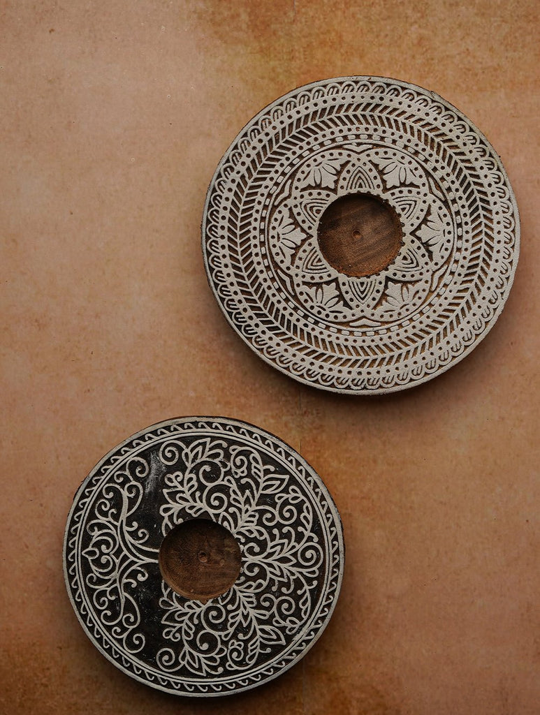 Wooden Engraved Tealight Holders - (Set of 2) Mandala