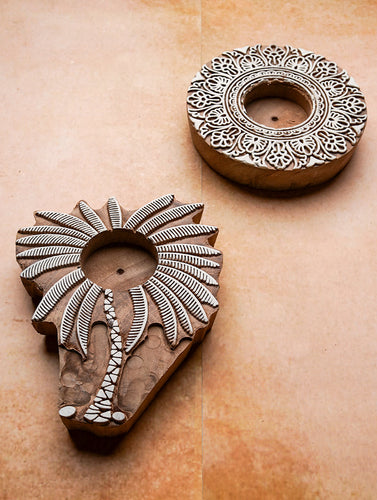 Wooden Engraved Tealight Holders - (Set of 2) Mandala and Taru