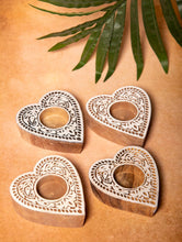 Load image into Gallery viewer, Wooden Engraved Tealight Holders (Set of 4) - Medium. Heart Shaped