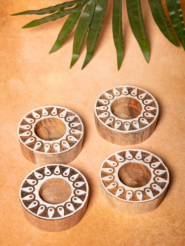 Wooden Engraved Tealight Holders (Set of 4) - Medium. Round Shaped