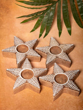 Load image into Gallery viewer, Wooden Engraved Tealight Holders (Set of 4) - Medium. Star Shaped
