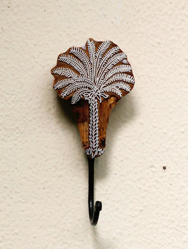 Wooden Engraved Wall Hook - Palm Tree Motif - The India Craft House 