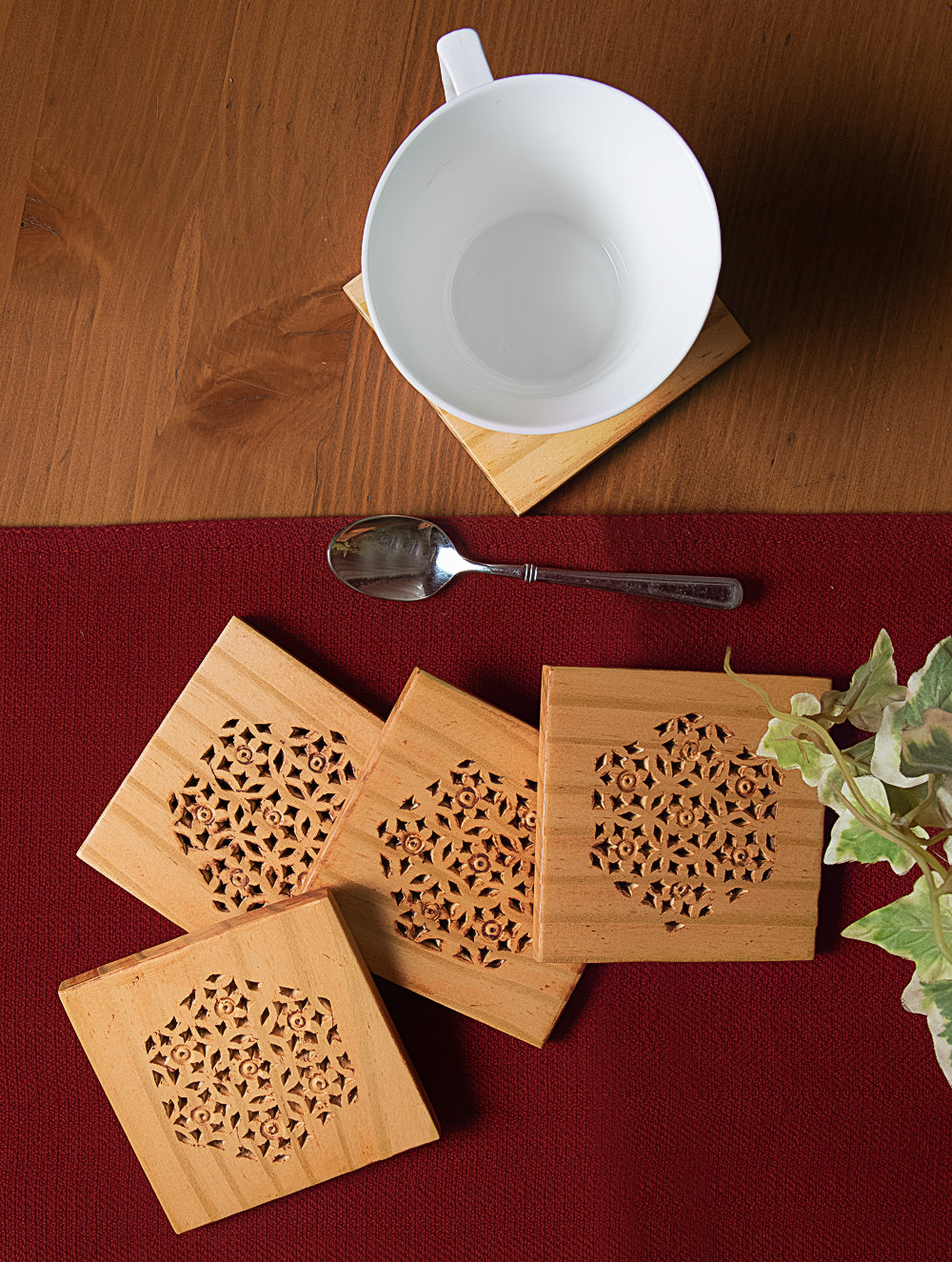 Wooden Jaali Coaster Set (5 Pc Set)