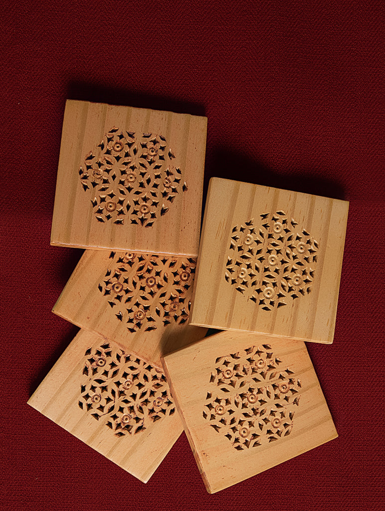 Wooden Jaali Coaster Set (5 Pc Set)