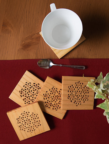 Wooden Jaali Coaster Set (5 Pc Set)