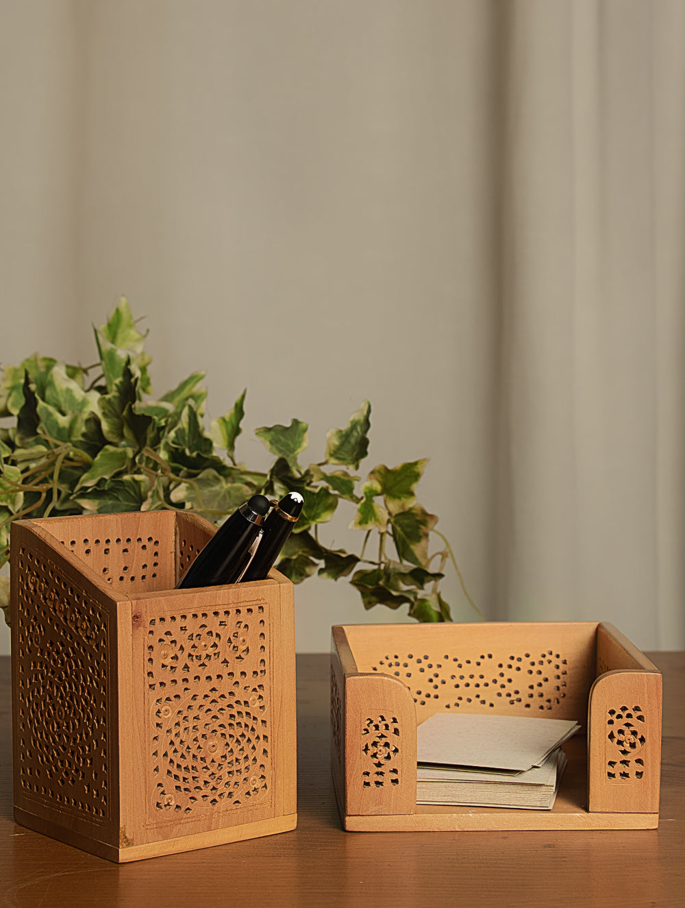 Wooden Jaali Desk Set (2 pc Set)