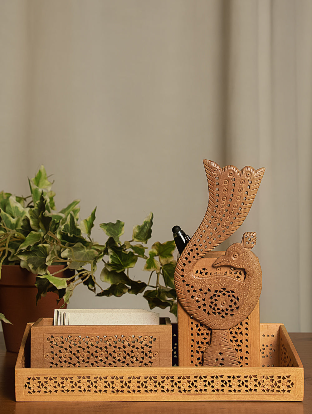 Wooden Jaali Desk Set (3 pc Set)