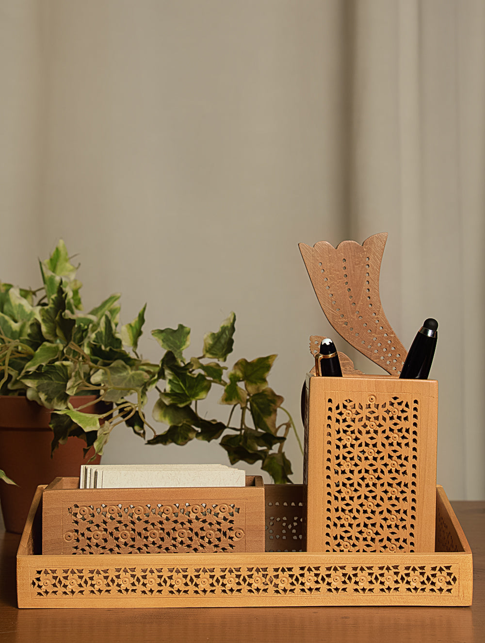 Wooden Jaali Desk Set (3 pc Set)