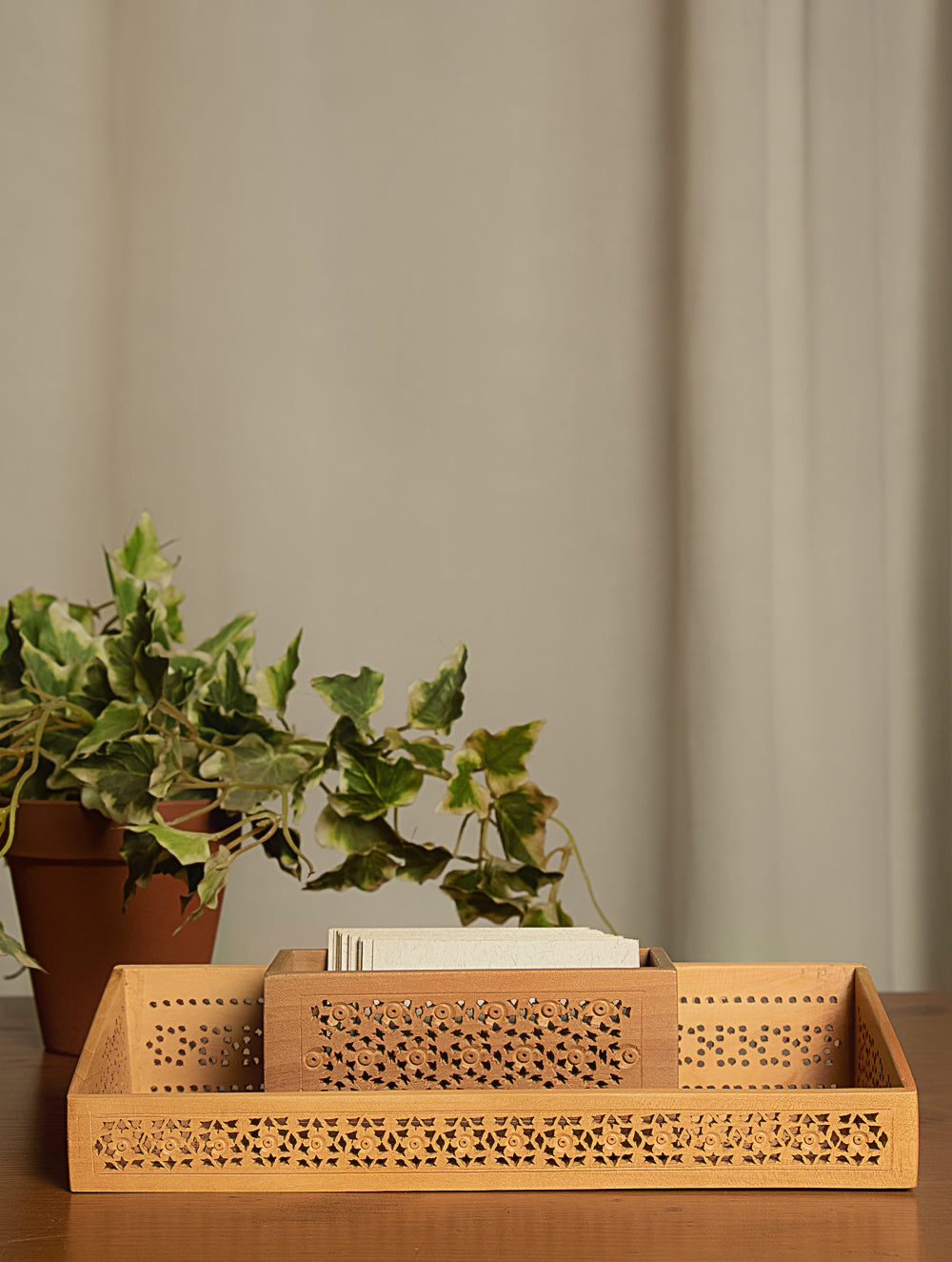 Wooden Jaali Desk Set (3 pc Set)