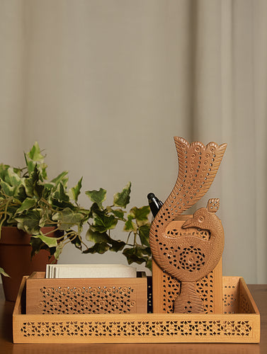 Wooden Jaali Desk Set (3 pc Set)