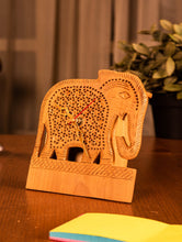 Load image into Gallery viewer, Wooden Jaali Elephant Desk Clock