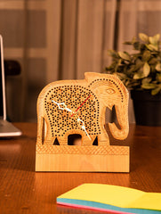 Wooden Jaali Elephant Desk Clock