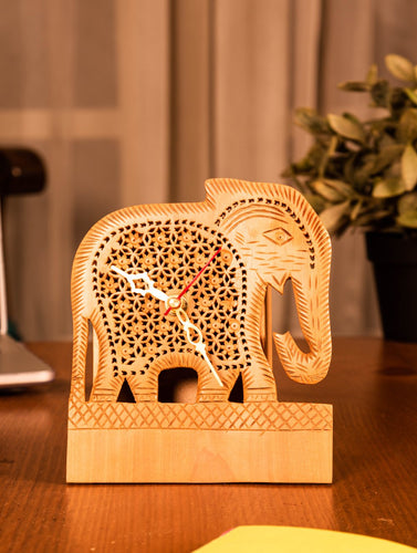 Wooden Jaali Elephant Desk Clock