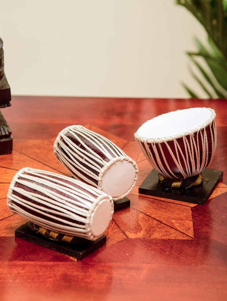 Wooden Miniature Musical Instrument Curio - Mridangam & Madol (Set of 3)