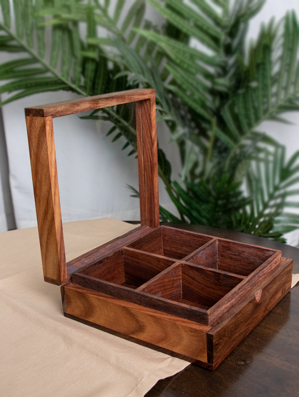 Wooden Multi-Utility Spice Box - Square (4 Sections)