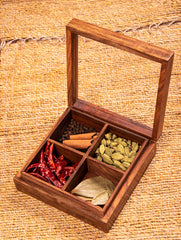 Wooden Multi-Utility Spice Box - Square (4 Sections)