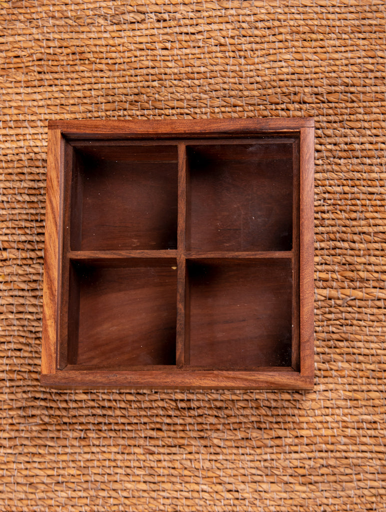 Wooden Multi-Utility Spice Box - Square (4 Sections)