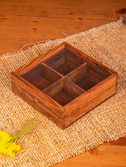 Wooden Multi-Utility Spice Box - Square (4 Sections)