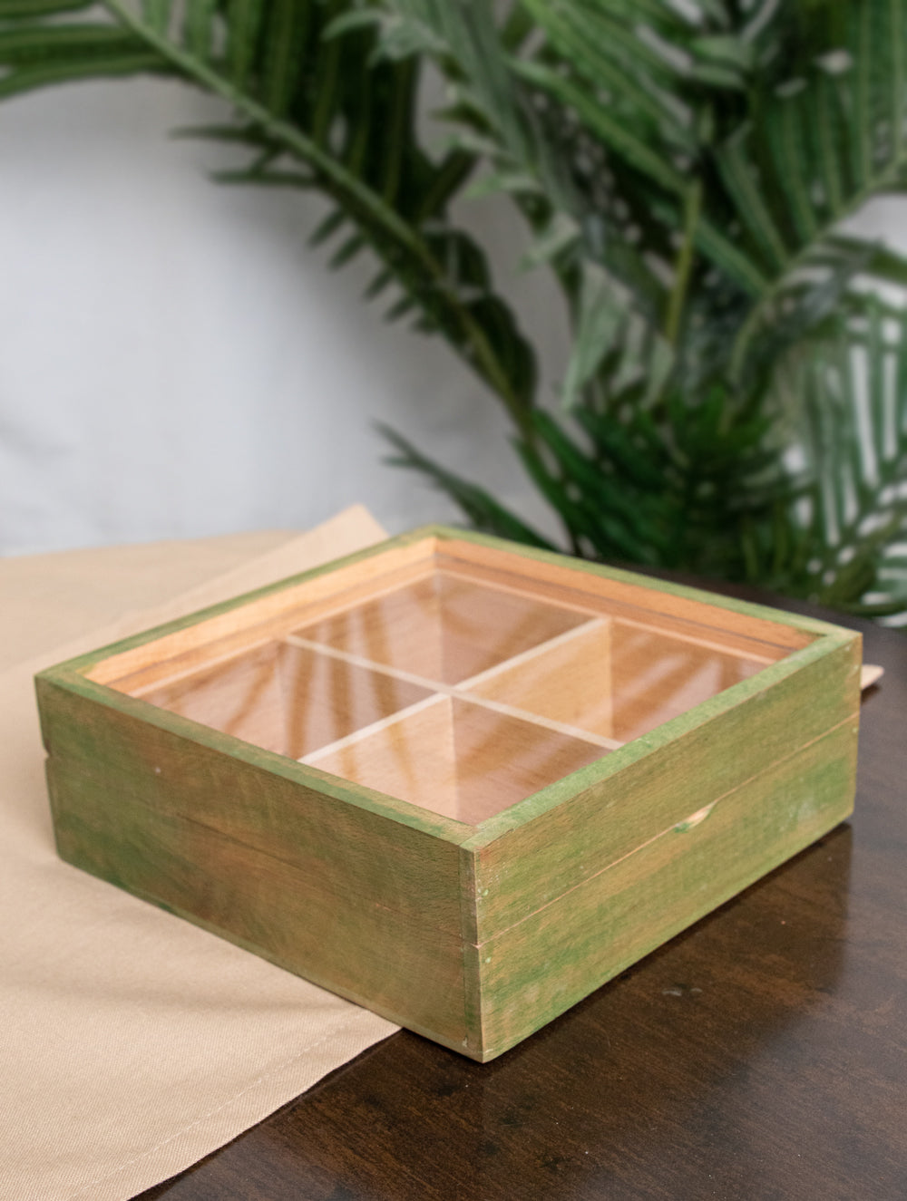 Wooden Multi-Utility Spice Box - Square (4 Sections)