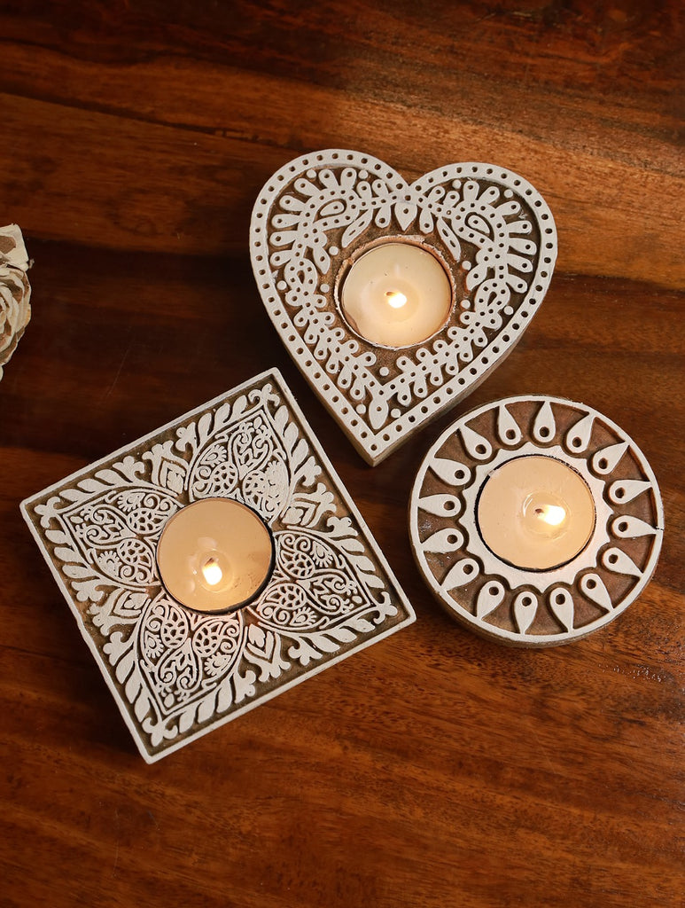 Wooden Engraved Tealight Holders (Set of 2) - Medium. Assorted