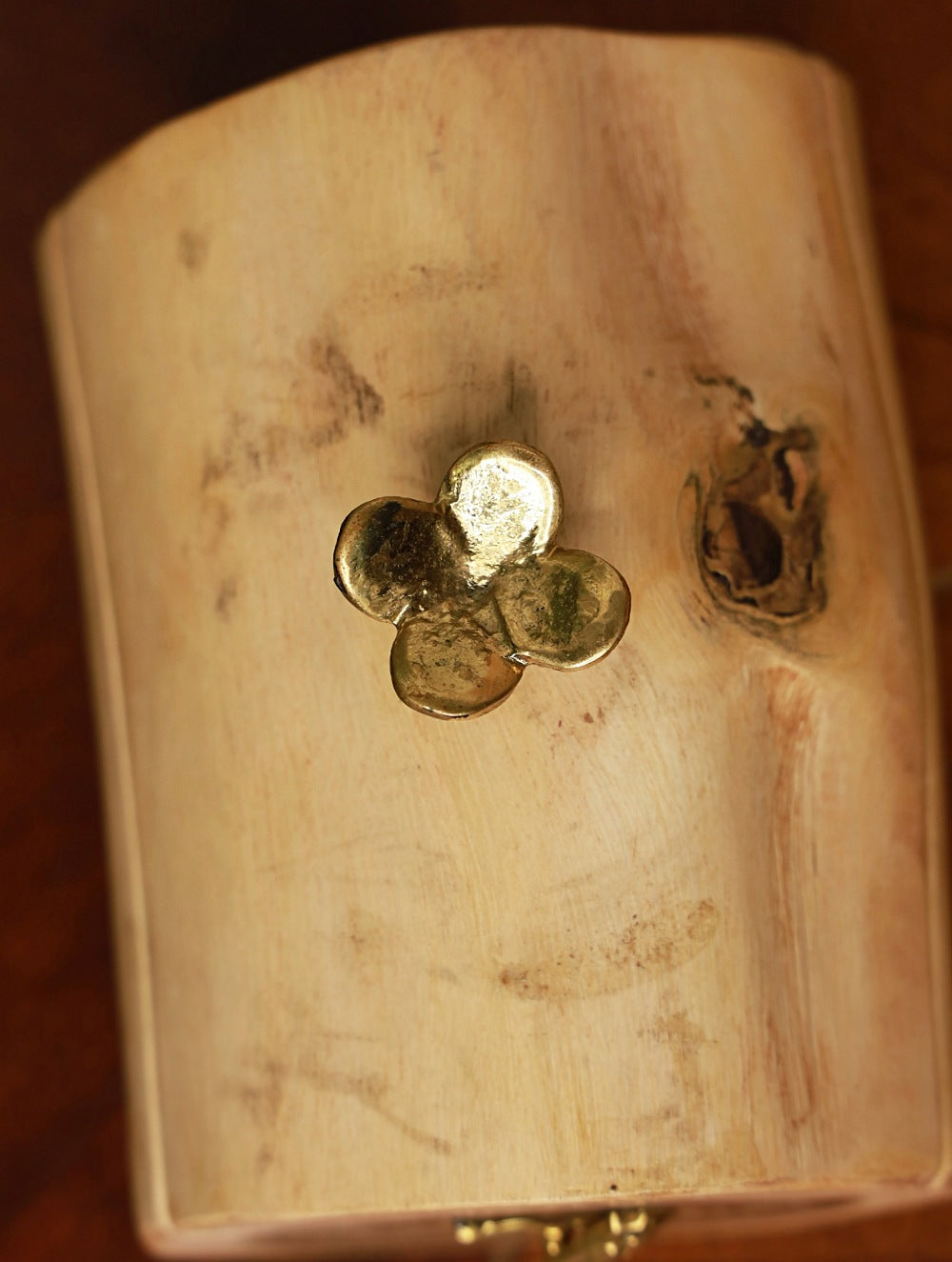 Wooden Log Box & Dhokra Flower Knob