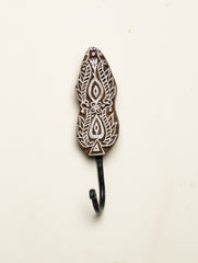 Wooden Engraved Wall Hook - Floral Motif - The India Craft House 