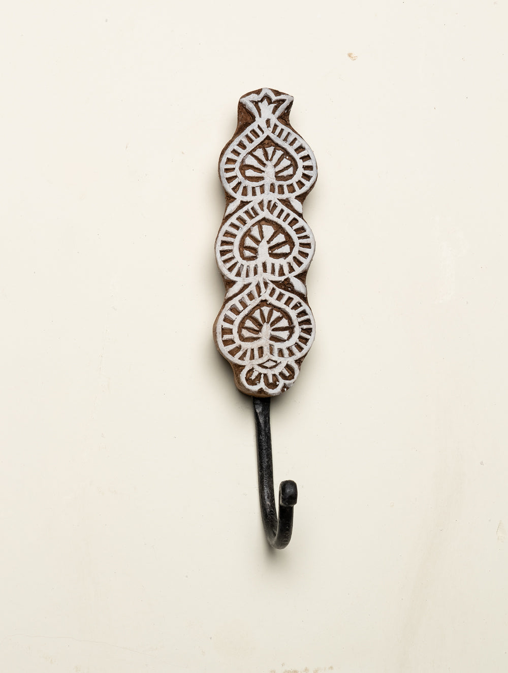Wooden Engraved Wall Hook - Floral Motif - The India Craft House 