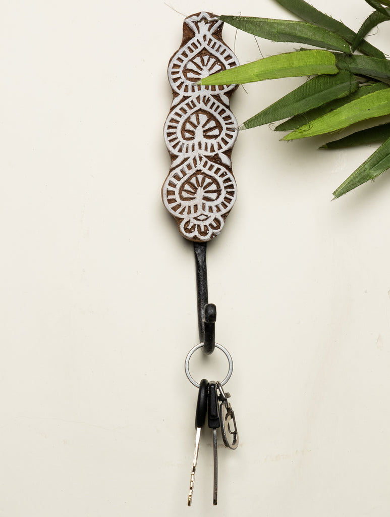 Wooden Engraved Wall Hook - Floral Motif - The India Craft House 